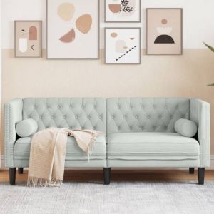 VidaXL Canap&eacute; Chesterfield avec traversins 2 places gris clair velours Light grey