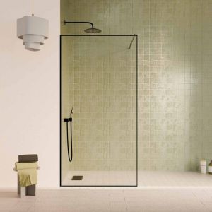 Aurlane Paroi de Douche 90x200cm - Verre Anticalcaire - Encadrement Ultra-Fin - Finition Noir Mat - LEA