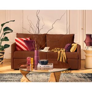 Ottawa - canap&eacute; 3 places convertible express couchage quotidien 140 cm matelas 12 cm en velours c&ocirc;tel&eacute; - Terracotta