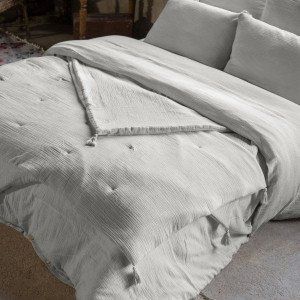 Edredon gaze de coton (90 x 200 cm) Ga&iuml;a Gris nuage