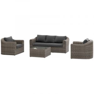 Hesperide Salon de jardin Mooréa terre d ombre en aluminium traité époxy & résine tressée 5 places - Terre d'ombre
