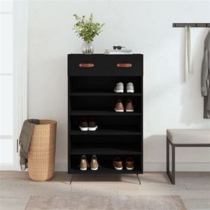 VidaXL Armoire à Chaussures, Étagère à Chaussures avec Tiroir et Pieds, Meuble à Chaussures avec 5 Compartiments Salon, Noir Bois d'Ingénierie