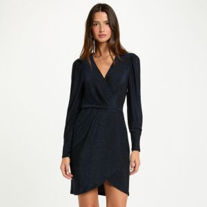 Morgan Robe ajust&eacute;e drap&eacute;e fils m&eacute;tallis&eacute;s bleu marine femme - Taille 40