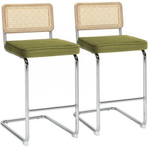 Oviala Lot de 2 chaises hautes en acier et velours vert olive