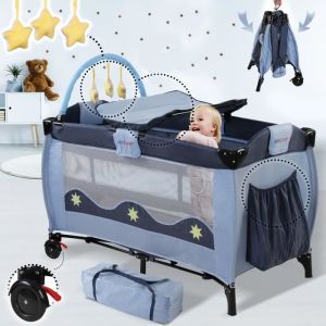 Image de Infantastic Lit Parapluie Pour Bébé - Pliable, 126x66x82 Cm, Avec Plan À Langer, Sac De Transport, Arche De Jeux, À Roulettes - Lit De Voyage Pour Enfant