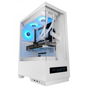 Mars Gaming Boîtier de jeu Mc-Pulsar ATX avec écran LCD double face en verre trempé blanc