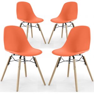 Privatefloor Chaise de Salle &agrave; Manger - Design Scandinave - Pieds en Bois - Lot de 4 - Sk&ouml;gur Orange