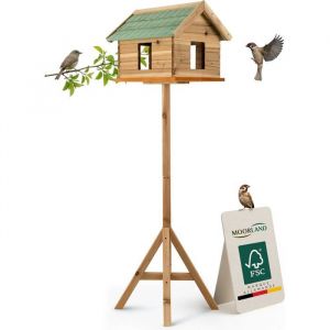 Moorland Nichoir Mangeoire Oiseaux Exterieur sur Pied 135 cm avec Fen&ecirc;tres &ndash; Toit R&eacute;sistant aux Intemp&eacute;ries Toute lAnn&eacute;e &ndash; VH2