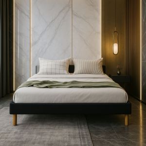 Sommier tapissier 140x200 cm - 20 cm - 13 lattes - montage rapide et facile - rev&ecirc;tement facile d'entretien - SOMMIER GREGORY NOIR