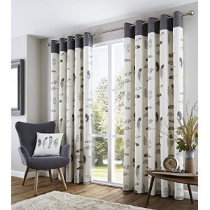 Fusion Plume Gris Crème Beige Blanc 117X183cm 117X183CM Doublé 100% Coton Anneau CURTAINS