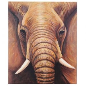 Mendler Tableau peinture &agrave; huile, &eacute;l&eacute;phant, peint &agrave; la main &agrave; 100%, toile de d&eacute;coration murale XL ~ 120x100cm