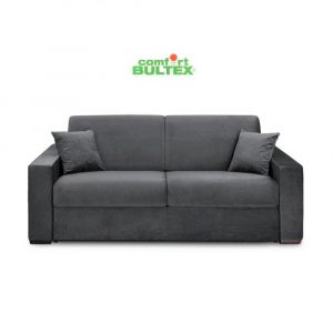 Italian Spirit Canap&eacute; convertible express VOLOUTO matelas 140cm comfort BULTEX 16cm Velours Gris