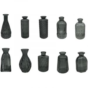 Relaxdays Vases, Ensemble de 10, textur&eacute;s, Style Vintage, Verre, H : 10-14,7 cm, Petites vases d&eacute;coratifs, Gris