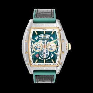 Montignac Montre Homme - MOW803 Bracelet Cuir Noir,Vert