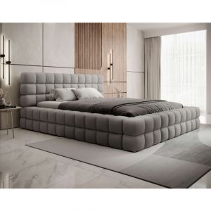 Kingston - lit coffre - 180x200 - sommier inclus - en tissu bouclette - gris