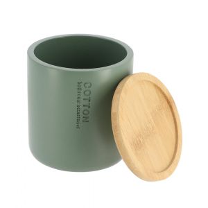 Tendance Boite à Coton et Cotons-tiges Vert kaki avec couvercle en Bambou Vert