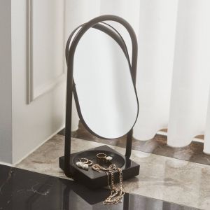 AYTM Miroir de table Angui, noir, hauteur 35 cm, verre, marbre