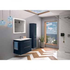 Geberit Set Lavabo et Meuble Selva avec 2 Tiroirs - Gamme Modulable - Éclairage led du Tiroir Supérieur - Prise de Courant - Porte-Serviettes