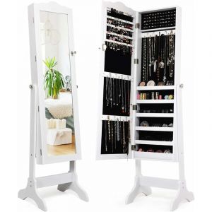 COSTWAY Armoire &agrave; Bijoux sur Pied 2 Organiseurs Cosm&eacute;tiques Amovibles，Rangement Compartiment&eacute; pour Toutes Sortes de Bijoux