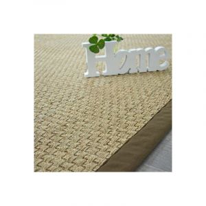 Décoweb Tapis jonc de mer Paro fin natté 4x4 - Ganse marron - 80 x 150 cm