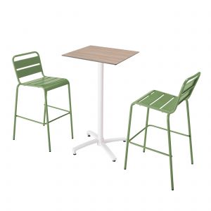 Oviala Ensemble table haute stratifié chêne naturel et 2 chaises vert cactus