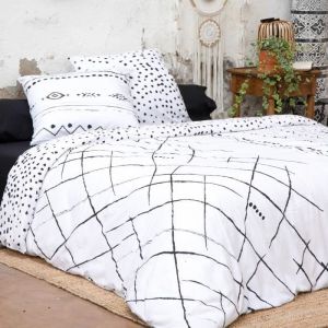 CDaffaires Parure de lit (housse de couette + 2 taies d'oreiller) 260x240 ikat Blanc