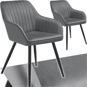 TecTake Chaise de salle à manger En velours matelassé et capitonné dossier continu