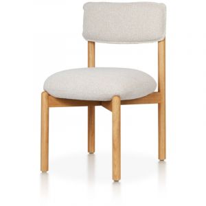 Kosmi Chaise en bois naturel avec assise et dossier rembourr&eacute;s en tissu chin&eacute; beige clair &ndash; Moderne et confortable