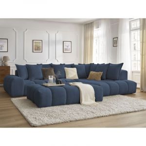 Image de Bobochic Canap&eacute; d'angle fixe Canap&eacute; d'angle fixe everest tissu chin&eacute; avec pouf Angle droit Bleu fonc&eacute; - Bleu fonc&eacute;