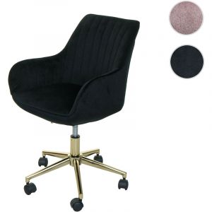 Chaise de bureau MENDLER HWC-J62 velours avec accoudoirs pied dor&eacute; rose