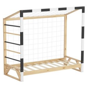 Ml-design - Lit d'Enfant But de Foot, 80x160 cm, Naturel (Beige), en Bois de Pin, avec Sommier à Lattes & Cage de Football, Matériel de Montage