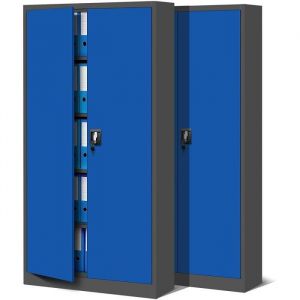 Jan Nowak Set de 2 Armoire de Bureau m&eacute;tallique 4 &eacute;tag&egrave;res t&ocirc;le d'acier rev&ecirc;tement en Poudre 185 cm x 90 cm x 40 cm (Anthracite/Bleu)
