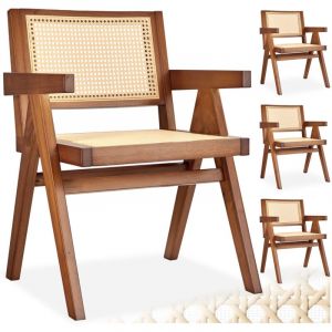 TecTake Chaise de salle &agrave; manger lissy avec cannage viennois et accoudoirs 4 chaises ch&ecirc;ne fonc&eacute; -