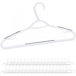Relaxdays Cintre en plastique, bandes antidérapantes, set de 40, encoche, traverse, porte-cravate, blanc