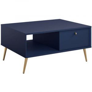 Image de Table basse design AZURÉA – Niche + 1 porte abattante – Bleu profond – 87x43x66 cm