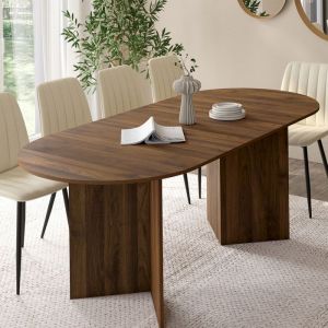 Idmarket Table &agrave; manger extensible ovale MARTHE 6 -10 personnes noyer 160-200 cm