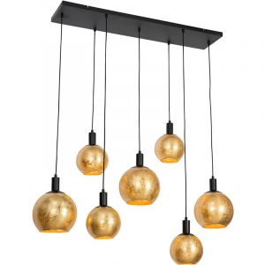 Image de Qazqa Suspension design noire avec verre doré 7 lumières - Bert