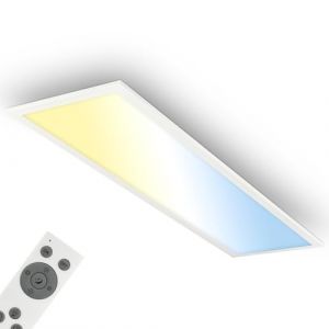 BRILONER - Panneau LED avec télécommande, dimmable, CCT, IP44 protection contre les éclaboussures, dalle led, panneau plafond, plafonnier, lustre salon, 100x25x6 cm, blanc