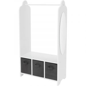 Portemanteau pour Enfants avec &Eacute;tag&egrave;re, 3 Compartiments et Miroir, Tringle &agrave; V&ecirc;tements Blanc, Motif Espace, 63x30x115 cm, &Eacute;tag&egrave;re pour Enfants,