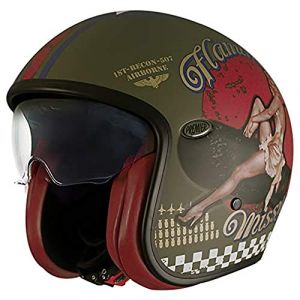 Image de Premier CASQUE VINTAGE PIN UP MILITARY BM,VERT MILITAIRE/JAUNE/ROUGE,XL