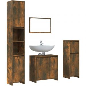 VidaXL Ensemble de Meubles de Salle de Bain Armoire de Rangement de Lavabo Placard Armoire à Miroir 4 pcs Chêne Fumé Bois d'Ingénierie