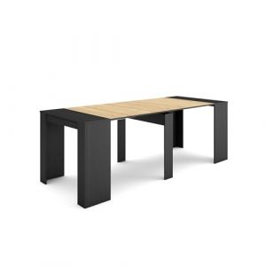 Skraut Home | Table Console Extensible | Console Meuble | 220 | pour 10 Personnes | Table à Manger | Style Moderne | Noir et chêne