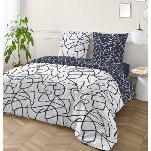 Parure de lit 2 personnes imprim&eacute; g&eacute;om&eacute;trique r&eacute;versible 260x240cm