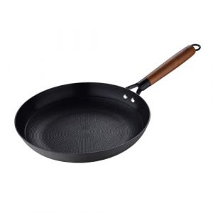 MasterPRO Odin - Poêle à frire en fer forgé de 28 cm, antiadhésive en céramique renforcée, poignée ergonomique en bois d'acacia, compatible avec l'induction et le four, sans produits toxiques