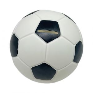 Relaxdays Tirelire prenant la Forme d'un Ballon de Foot, Robuste, idée Cadeau, diamètre : 15 cm, Noir et Blanc