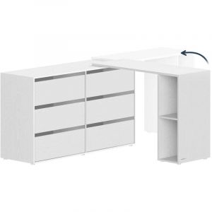 Coiffeuse assemblage rapide 39 x 120 x 72 cm commode meuble de rangement avec &eacute;tag&egrave;re c&ocirc;te &agrave; c&ocirc;te ou en L pour chambre bureau blanc
