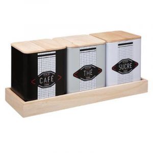 Image de Five Set de 3 Boîtes en Métal et Bois pour conserver Café, Thé et Sucre Bois / Métal