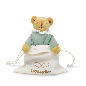 Trousselier Doudou Bebe Ours Nid d'ange avec Hochet - Ours en Peluche Vert Céladon Coton Bio - Cadeau Naissance Nouveau Né Garçon Fille - Nounours 20 cm - Doudou Naissance Bebe Mixte