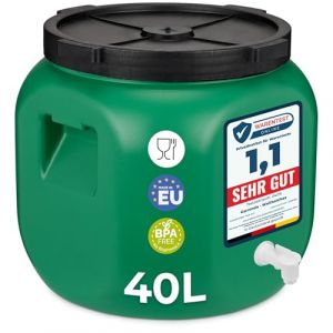 Garronda 40L F&ucirc;t Plastique Alimentaire avec Robinet &ndash; R&eacute;cup&eacute;rateur d'Eau Sans BPA pour Eau, Fermentation, Croquettes, Choucroute GD-0142