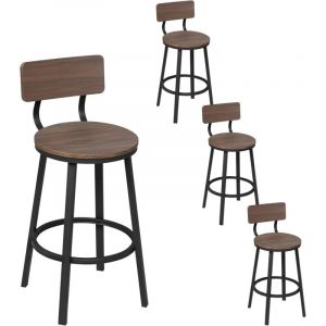 Lot de 4 Tabouret de Bar Woltu Chaise de Bar, avec Repose-Pieds et Dossier, en M&eacute;tal et mdf, Marron Rustique